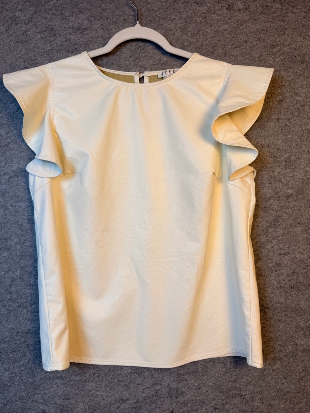 TCEC Cream Faux Butter Leather Blouse w/ Flutter Sleeves